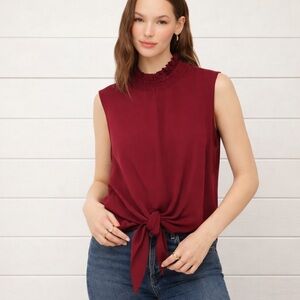 NWT Red Lightweight Sleeveless Blouse Tie Front Mock Neck Size XL Summer Top